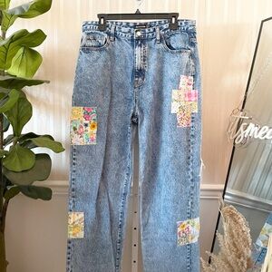 Upcycled Patchwork Denim Wide Leg Jeans US12